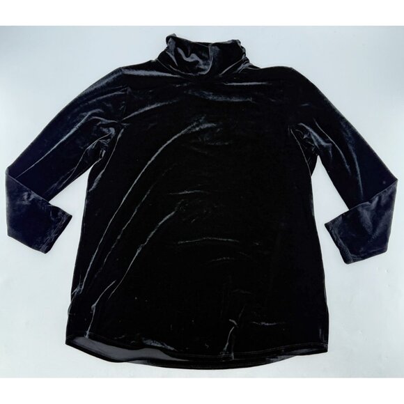 Belle Kim Gravel Black Velvet Pullover Tunic Sweater‎ Mock Neck XL Event Preppy - Picture 6 of 8